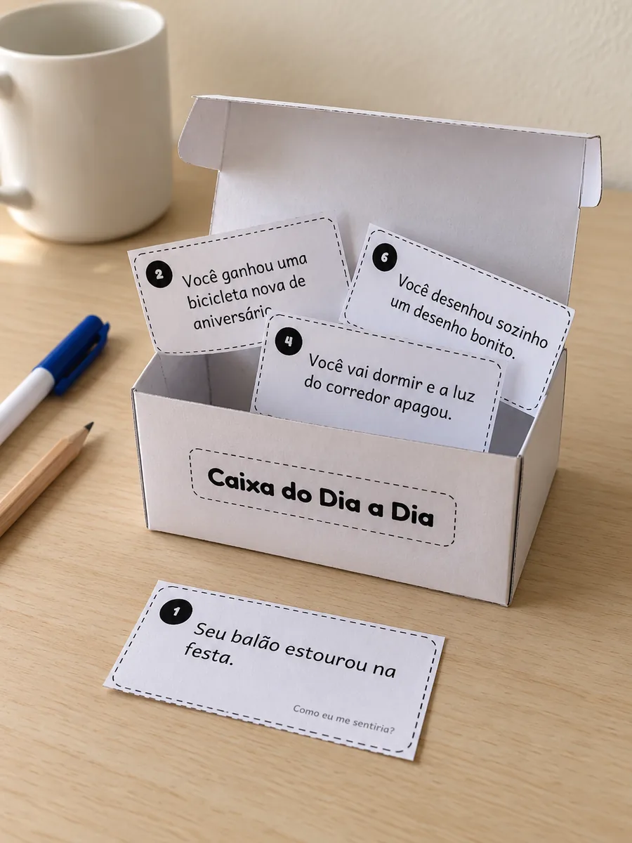 Cartões de situação saindo da Caixa do Dia a Dia montada